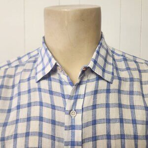 men's linen shirt L blue white check J McLaughlin